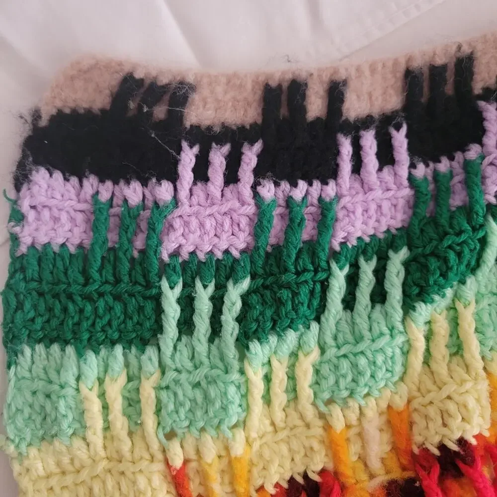 Vintage Hand Made Crochet Striped Lap Blanket Handmade